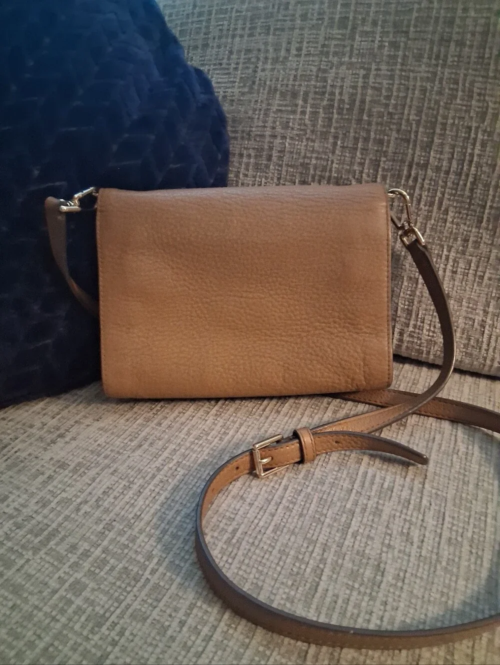 Tory Burch Cognac Bombe-T Leather Crossbody Bag with Embossed Logo